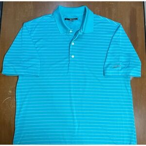 Greg Norman Polo Mens Large Turquoise Blue Excellent Striped Play Dry Golf Shirt